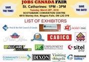 FREE: Niagara/St Catharines Job Fair – March 26th,  2019